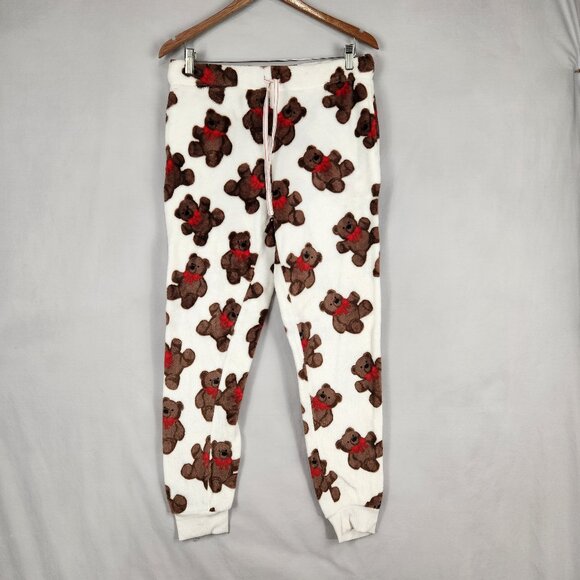 Fleece Teddy Bear Pajama Bottoms Women's M Drawstring Elastic Waist JoySpun Cozy - Picture 1 of 8